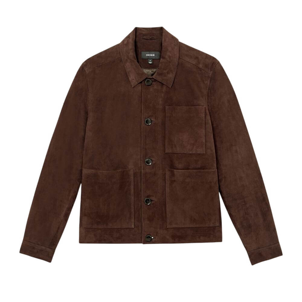 REISS Wilstead Suede Button-Through Trucker Jacket